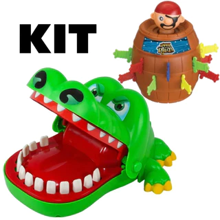 Kit 2 Brinquedos Jogo Jacaré Crocodilo Morde Dedo e Pula Pirata Barril em Oferta na Shopee