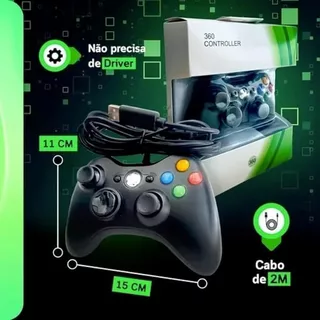 Controle Usb Com Fio Compatível com Xbox 360 Computador PC Desktop, Notebook, Preto, PREMIUM