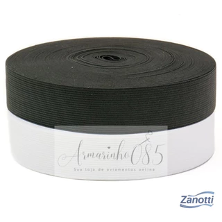 Elástico Zanotti Jaragua Preto e Branco C/25 Metros - Escolha a Largura - Confecção / Costura