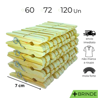Prendedor de Roupa Madeira Pregador Varal Kit 60, 72 e 120 Un