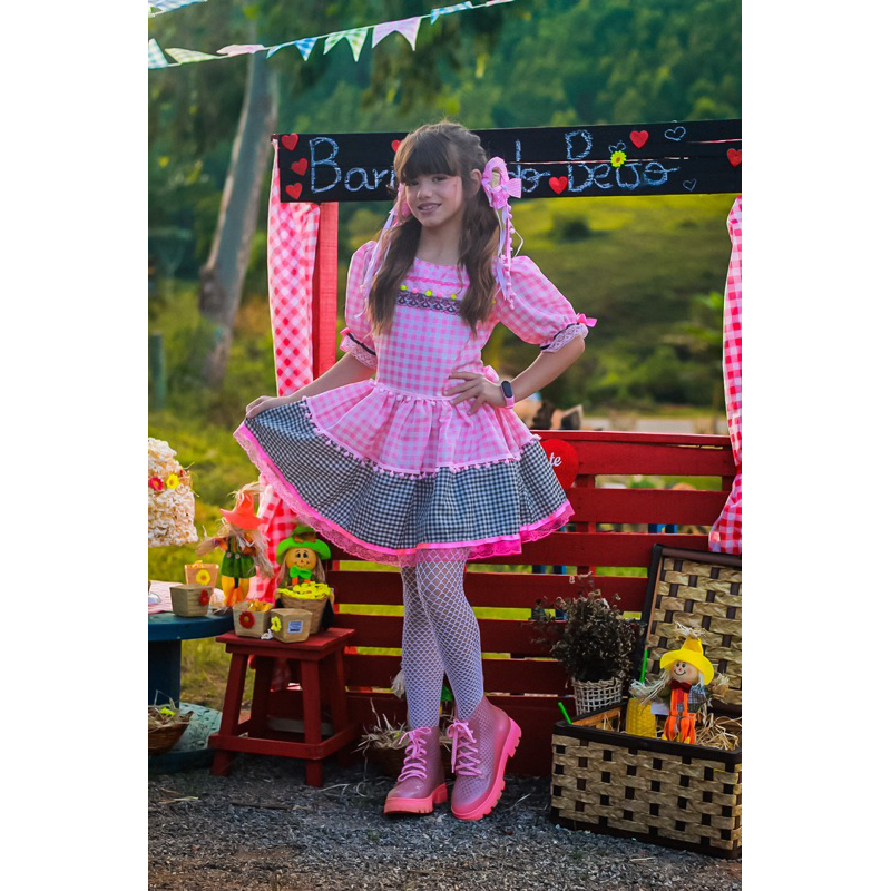 Vestido festa shops junina rosa infantil