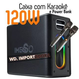 Caixa de Som 120W + Karaokê com 2 Microfones Sem Fio RGB Bluetooth TWS X32