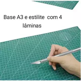 kit Base Para Corte De Mesa A3 Dupla Face Patchwork Artesanato e Estilete De Precisão Bisturi Alumínio C/ 4 Laminas
