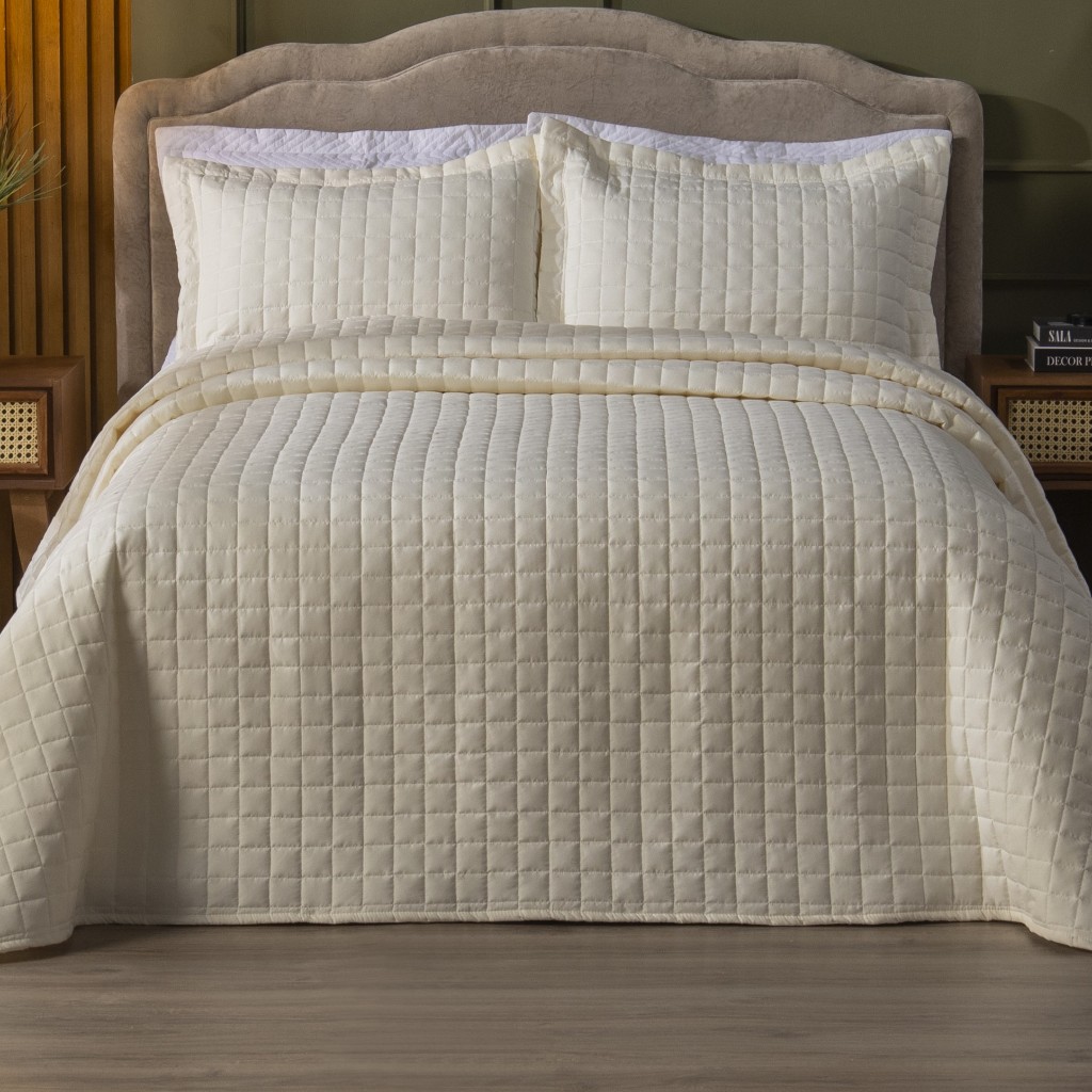 Cobre Leito Colcha Casal Queen 3 Peças Dupla Face Matelassê Percal 300 fios Basic Toque Macio