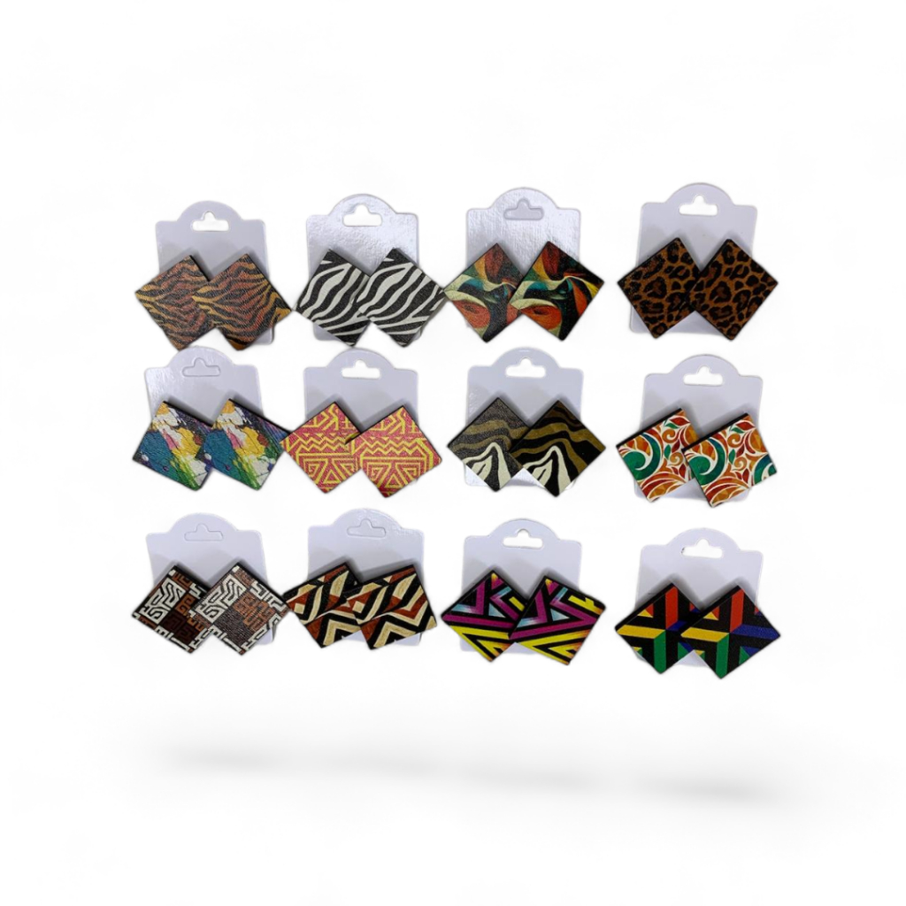 Brincos Quadrado Botão 2,5cm kit 12 Pares SKU0023-B