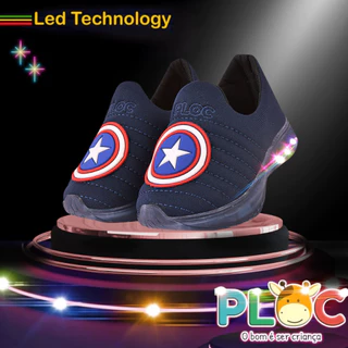 Tênis Led Infantil Luzinha Menino Meia Calce Fácil Leve Flexível Confortável Anatômico PLOC LED10 - MARINHO CAPITÃO BRASÃO em Oferta na Shopee