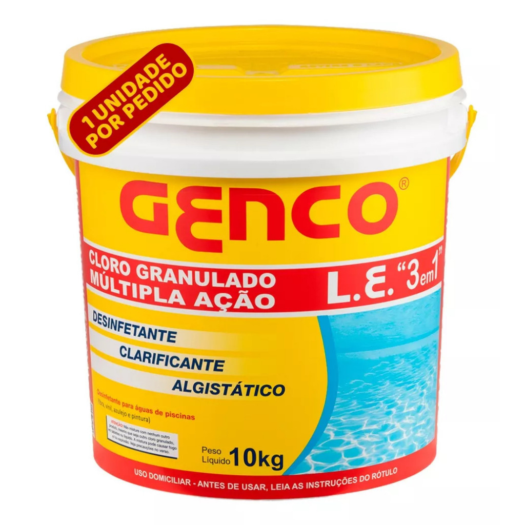Cloro Piscina Estabilizado 3 Em 1 Múltipla Ação 10 Kg Genco