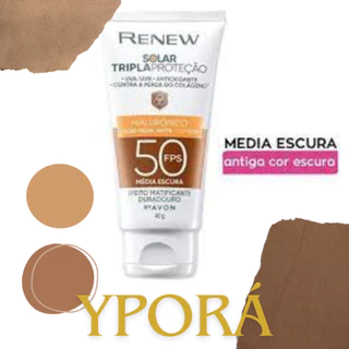Protetor Solar Renew Avon Cor Média Escuro Triplaproteção com Ácido Hialurônico FPS50 40g