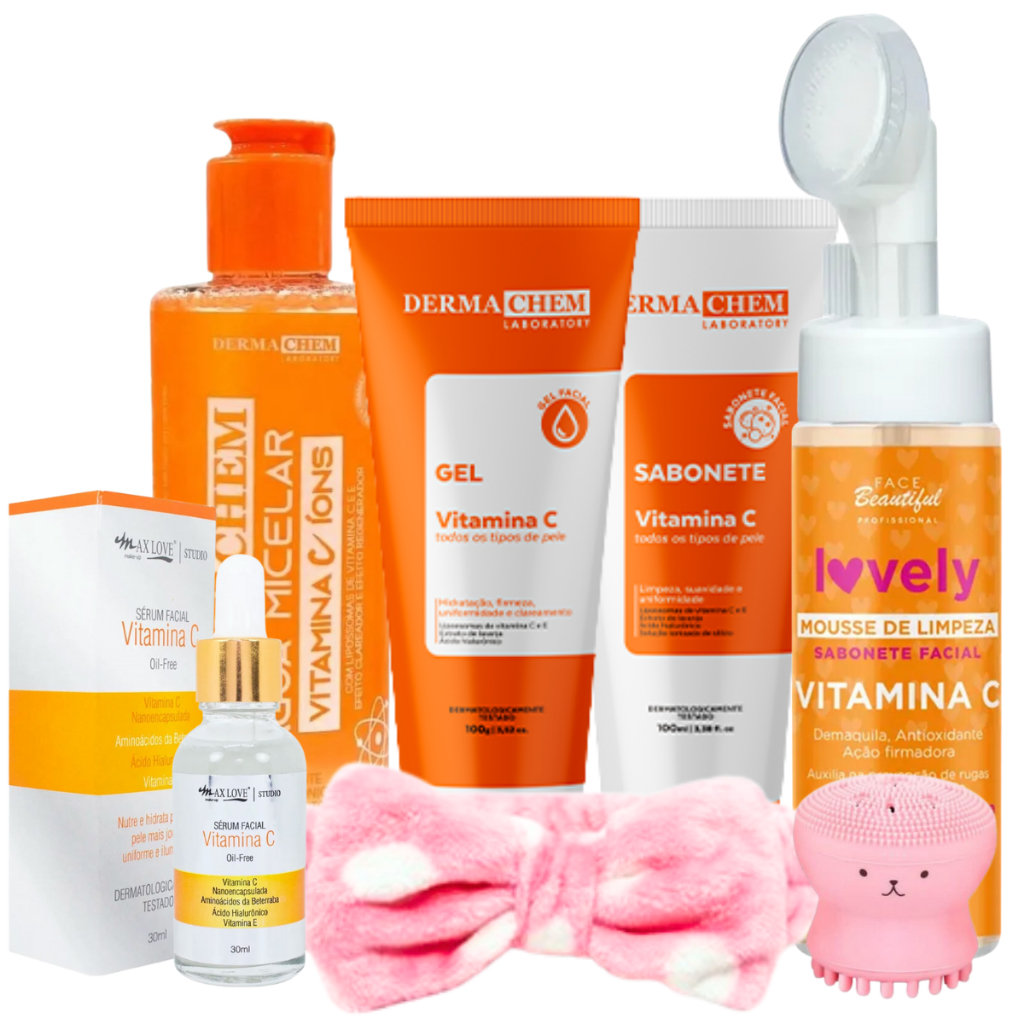 Kit Skin Care Limpeza de Pele Completo Vitamina C Mousse Limpeza Facial