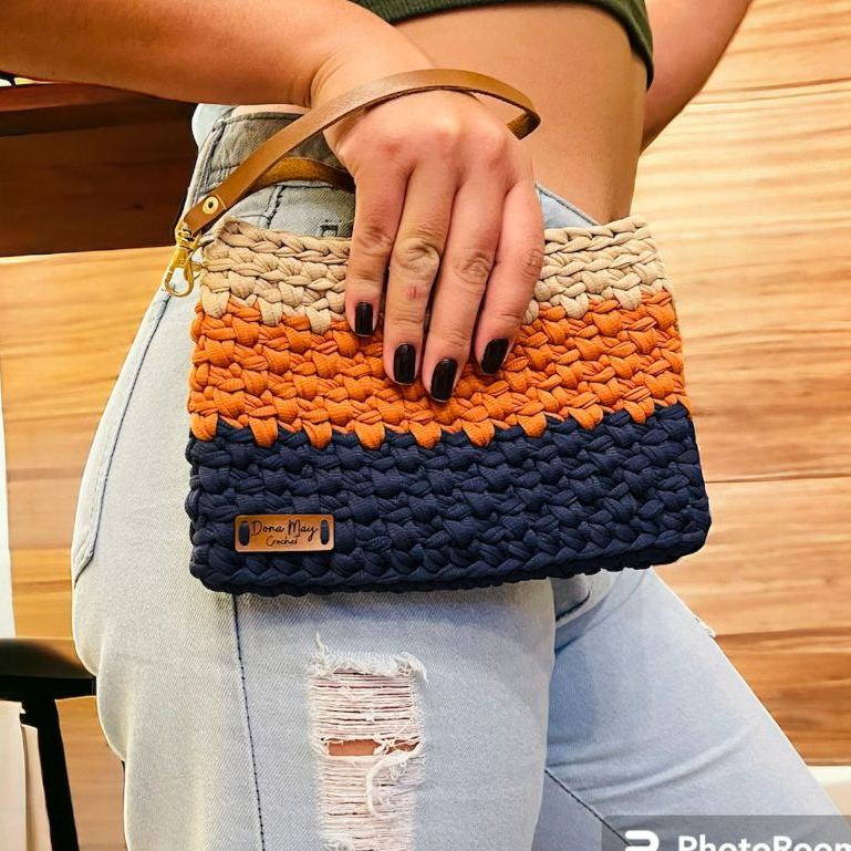 Cluth bolsa de mão Jasmine crochê com fio de malha