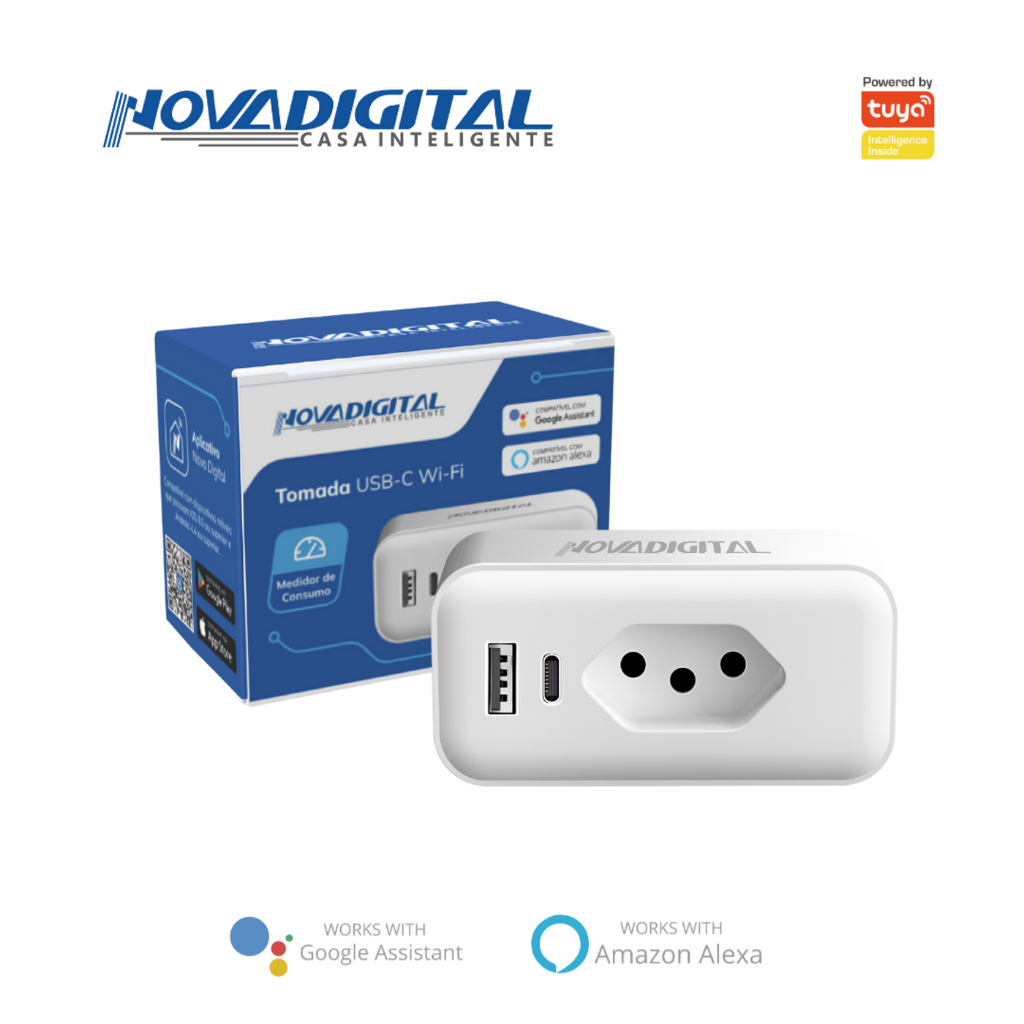 Tomada Inteligente Tuya Wi-fi Smart Life Novadigital com USB e USB-C