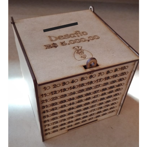 Caixa desafio 100 depósitos economize 5mil, em mdf cru 3mm , cofrinho, economizar, poupar dinheiro, money