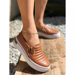 Tênis Sapatênis Sapatilha Slip On Ziper Feminino Casual Dia a Dia envio imediato
