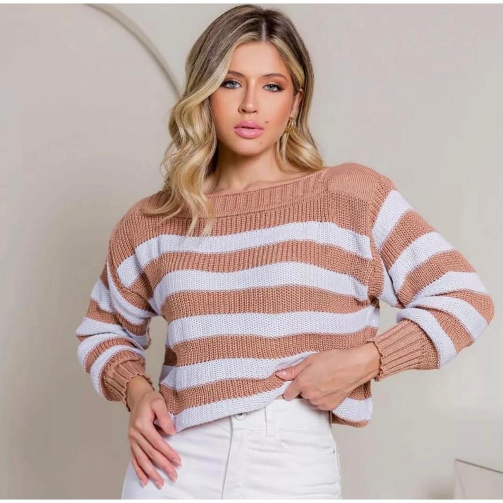Blusa de Frio Feminina de Manga Longa Comprida Tricô Tricot Quentinho