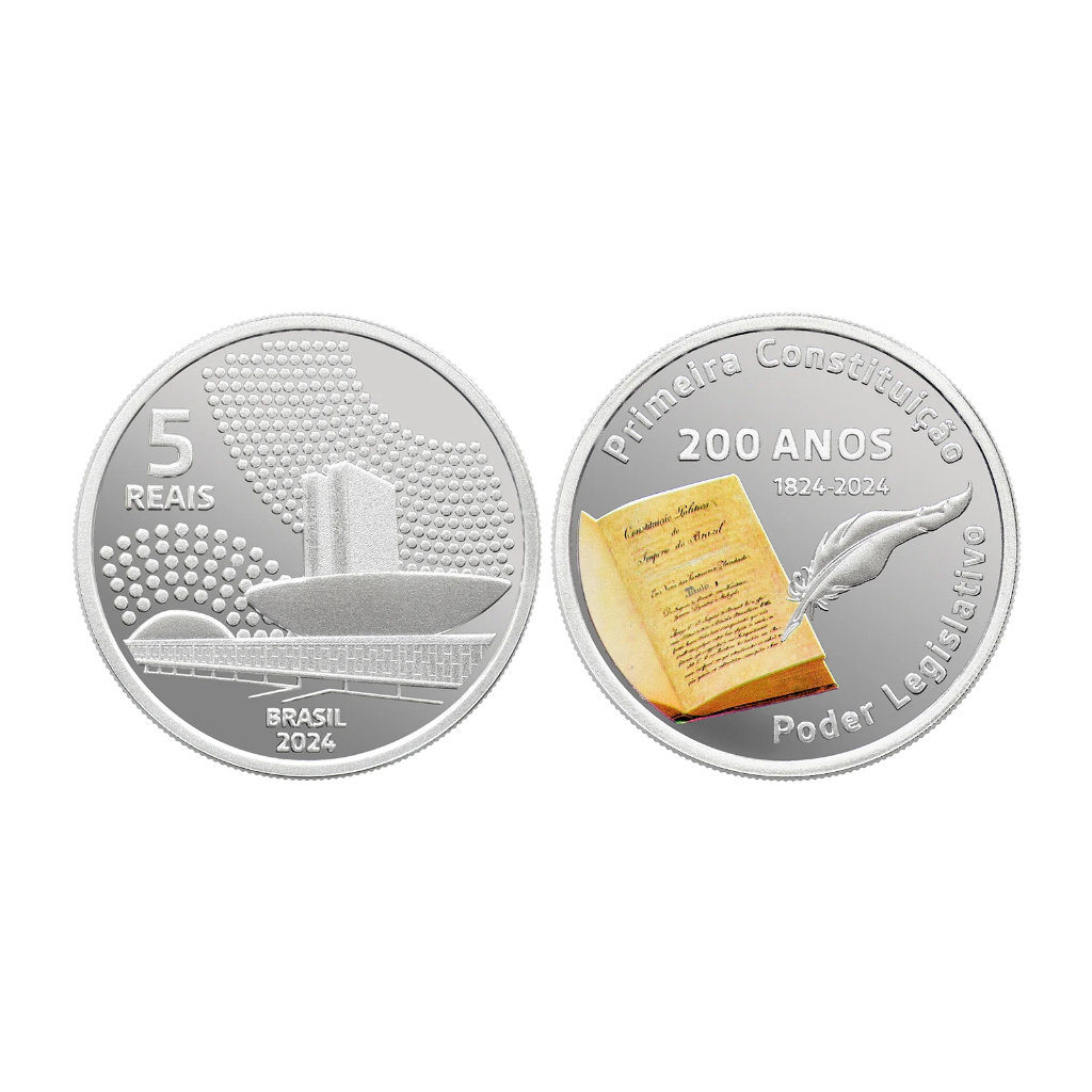 Moeda Brasil 5 Reais 2024 - Prata .999 - 200 Anos 1ª Constituição