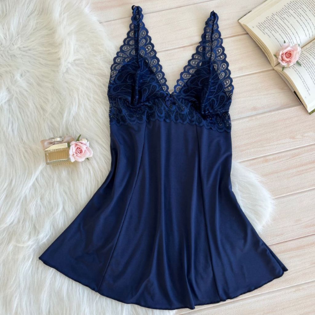 Camisola Curta Sem Bojo Renda Busto Feminina Pijama Linha Noite Lingerie Moda Intima