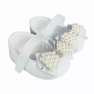 Sapatinho Sapatilha Strass Luxo Bebê Batizado Decorada com Laco Perolas Borboletas