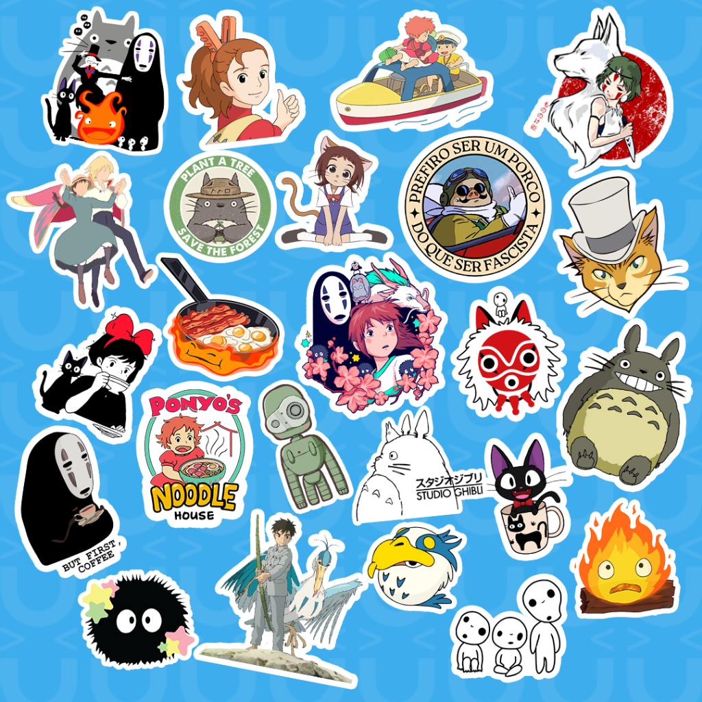 Pack com 24 Adesivos tipo Stickers Personagens Diversos - Studio Ghibli