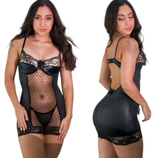 Camisola cirrê com tule sexy lingerie feminina luxo