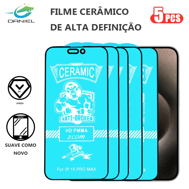 Película Kit 5 Premium Cerâmic HD iPhone 11 XR 12 PRO 15 14 13 X 8 7 6 Série Modelo À prova de explosão film