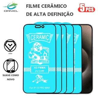 Película Kit 5 Premium Cerâmic HD iPhone 11 XR 12 PRO 15 14 13 X 8 7 6 Série Modelo À prova de explosão film