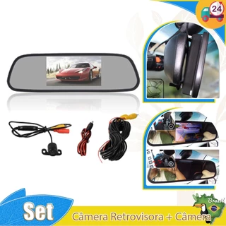 2024 Kit Retrovisor Visor Espelho Tela Lcd Veicular + Câmera De Ré