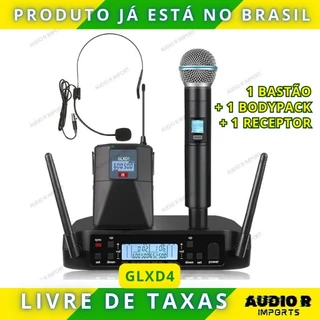 Microfone sem Fio Profissional SHURE GLXD4 Beta58a Bodypack de cabeça lapela labial