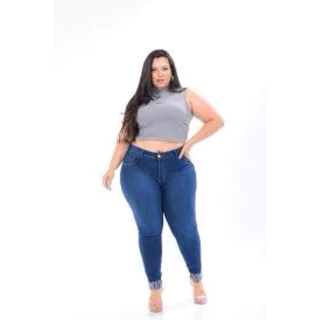 calça jeans feminina plus size com barra love