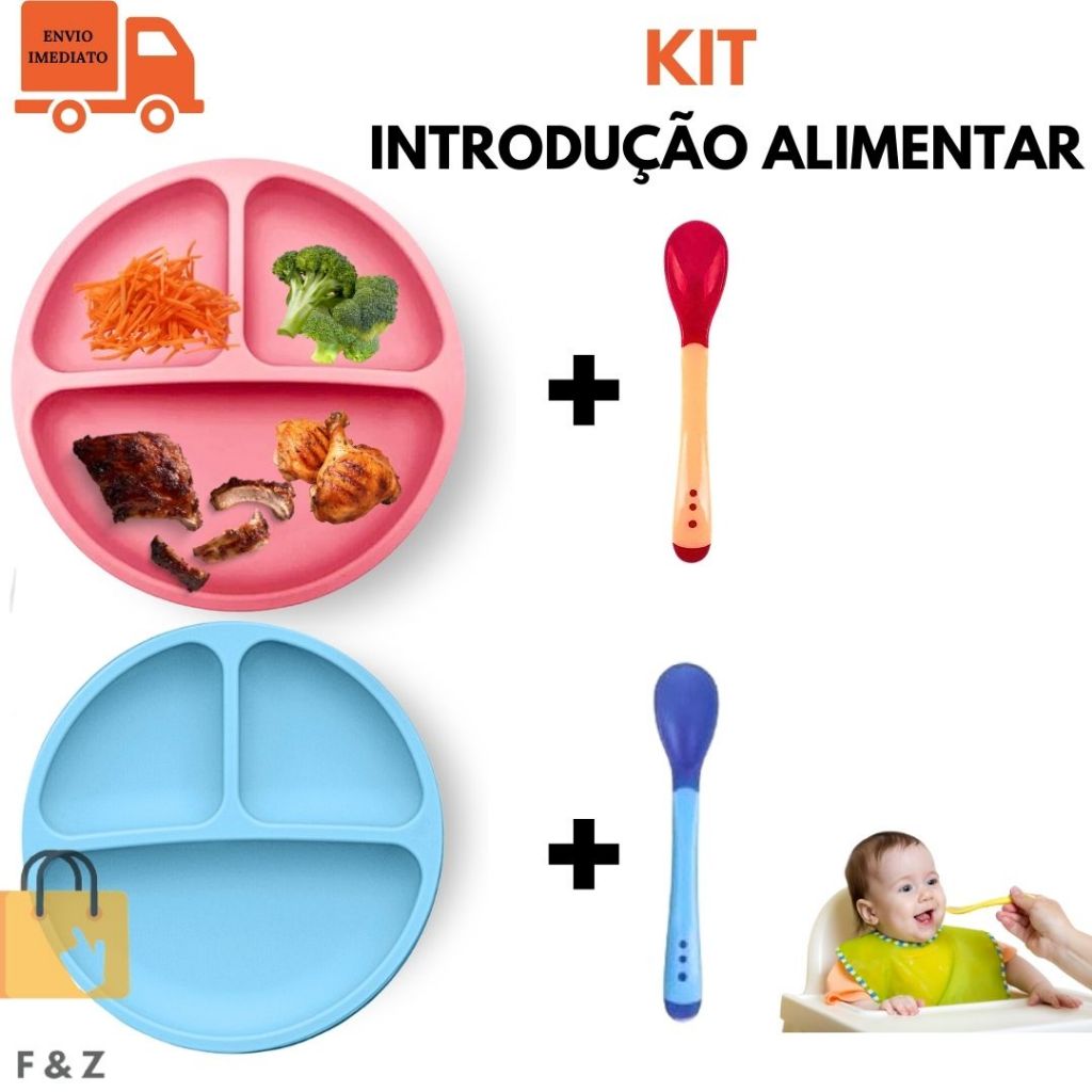 Kit Introdução Alimentar Infantil - Prato Com Ventosa, Talheres, Copo E Babador Rosa