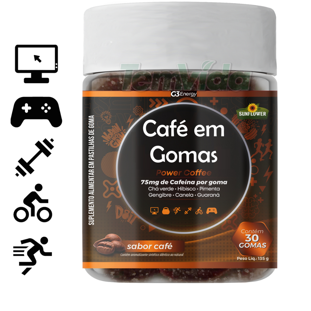 Cafeína em Goma Energético Pré Treino Power Coffee - 75mg de