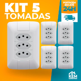 Kit 05 Conjunto Tomada Tripla 20A Tramontina Linha Aria