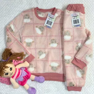 Conjunto Pijama Infantil Premium Fleece Pelúcia Ted Quentinho Menina para o inverno