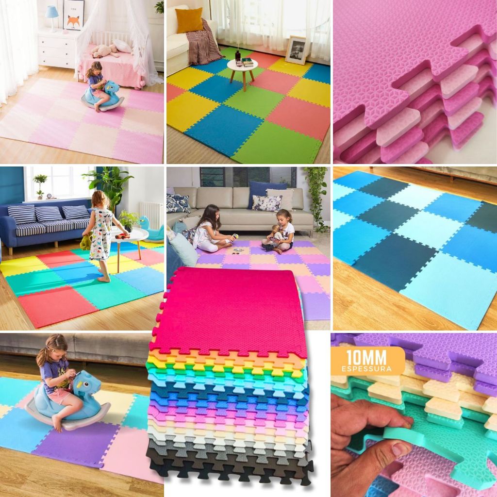 Kit 4 Tapete Infantil Emborrachado EVA 50x50cm 10mm Tatame Bebe Piso ...