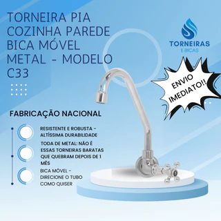 Torneira Pia Cozinha Parede C33 Bica Móvel Metal