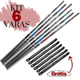 Kit Pesca Completo 6 Varas Telescópicas Tamanhos Diversos Fibra Vidro Capa e Enrolador de Linha