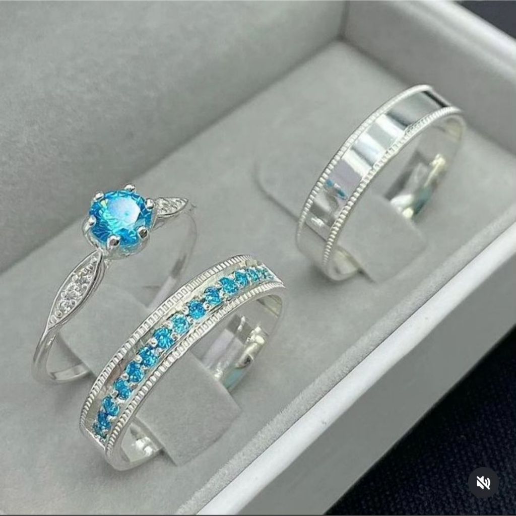 Alianças De Namoro Prata 950 Pedra Azul 4mm Anel de compromisso Diamantada Compromisso.