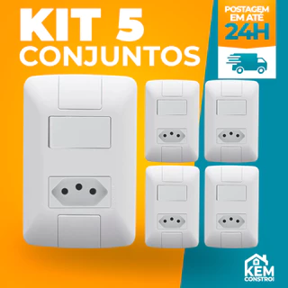 Kit 5 Tomada com Interruptor 10A +Tecla A6 Linha Aria Tramontina