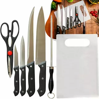 Kit 7 Peças Jogo de Facas Conjunto de Facas com Tábua Profissional Aço Inox