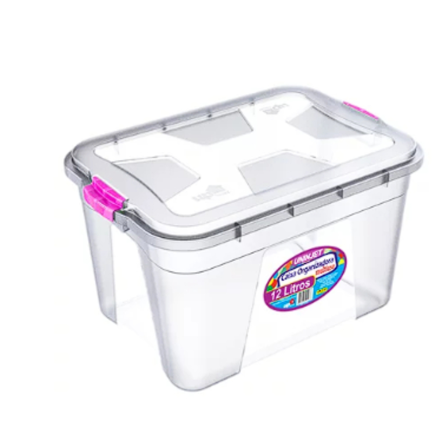 Caixa Organizadora Transparente 12 Litros Com Travas e Tampa - Uninjet