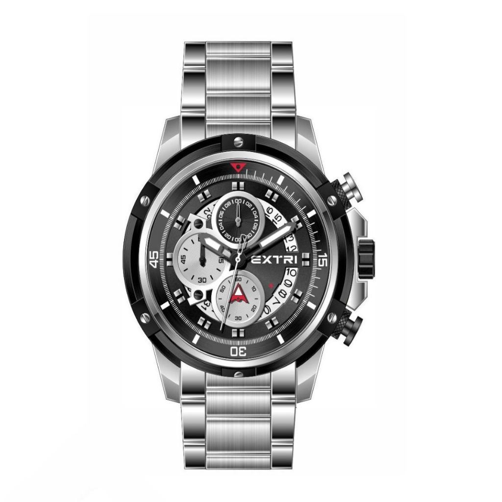 Relógio Masculino EXTRI 6043 - Quartzo, Pulseira de Aço, 6 Agulhas