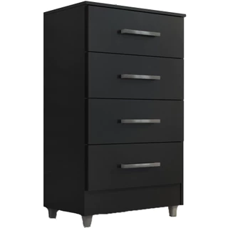 Cômoda Armario Gabinete Flavia com 4 Gavetas Quarto Escritório Preto Onix Cômoda