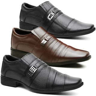 Kit 3 Pares Sapato Masculino Couro Legitimo