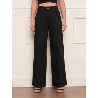 Calça Jeans Feminina Wide Leg Pantalona Cintura Alta