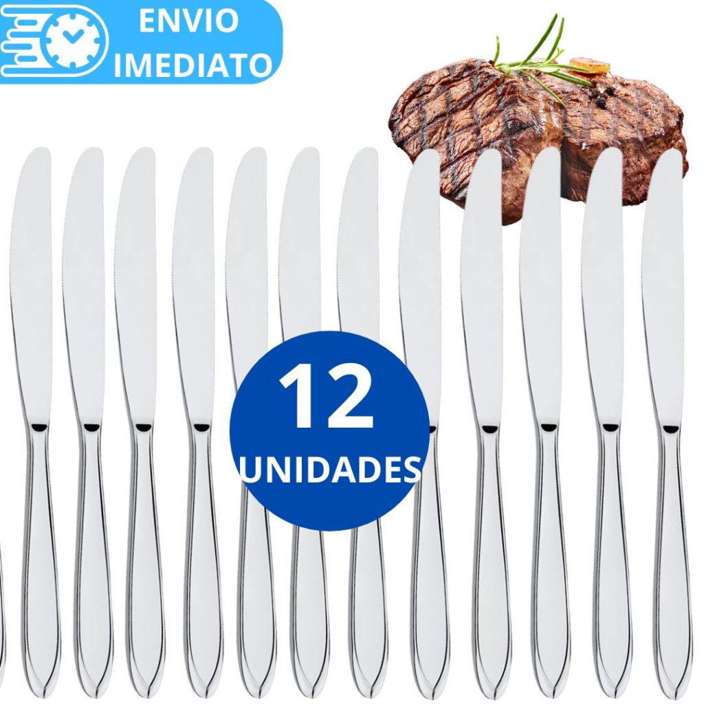 KIT 12 Talher Faca Aço Inox Resistente Polido Brilhante para Casa ...