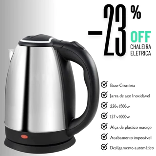 Chaleira elétrica 110/220v Jarra 1,8L aço inoxidável desligamento automático