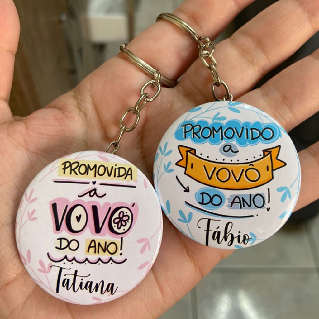 Chaveiros Personalizados 4,5cm Promovida(o) a Avós/Bisavós/Titias com Nome