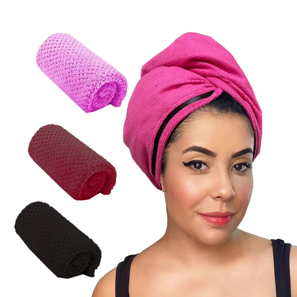 Toalha de Cabelo Banho Grande Microfibra Anti Frizz Pink Toalha Magica