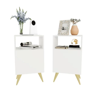 Kit 2 Mesas de Cabeceira Retrô Quarto Cama Rapallo Branco