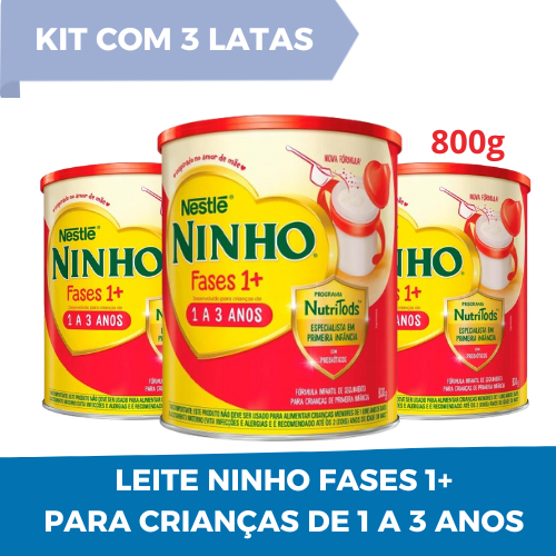 Kit de 3 Latas de Leite Ninho Fases 1+ para Crianças de 1 a 3 Anos ...