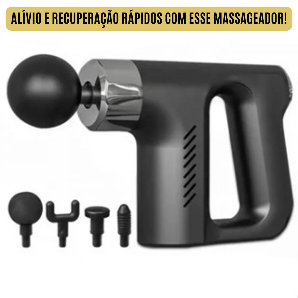 Massageador Profissional Muscular Elétrico e Portátil Pistola Gun KH-740 - Preto CUPOM EXLUSIVO